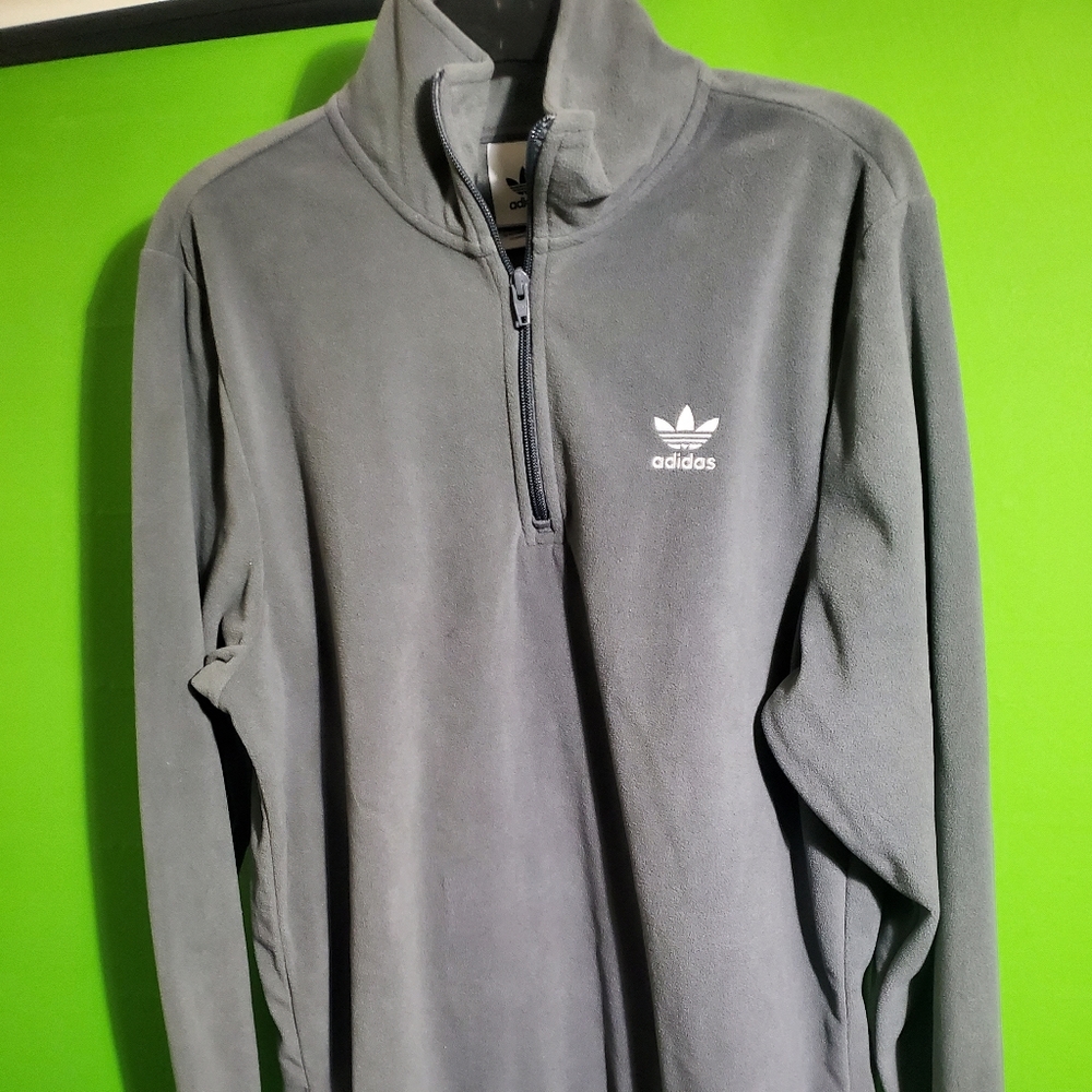 USED adidas Originals half zip fleece sweatshirt in dark gray heather size mediu